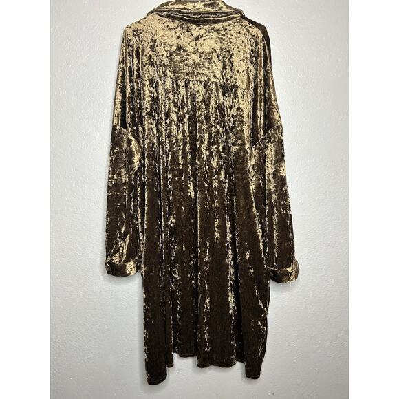 Davi & Dani Brown Crushed Velvet Button Up Tunic Shirt Dress Holidays Party 1XL - Picture 2 of 11
